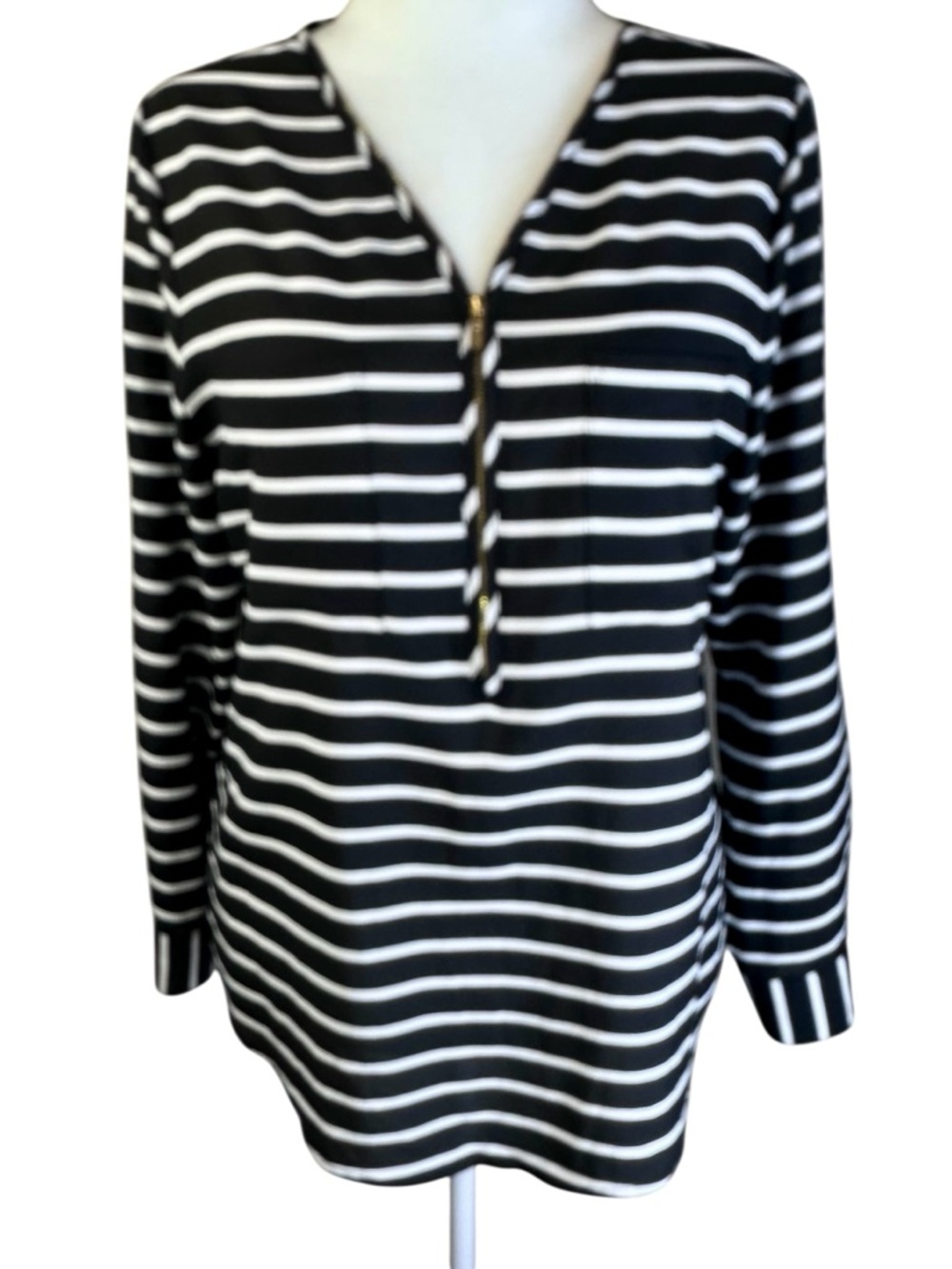 Calvin Klein V Neck Long Sleeve Striped Blouse Size M - Picture 3 of 14